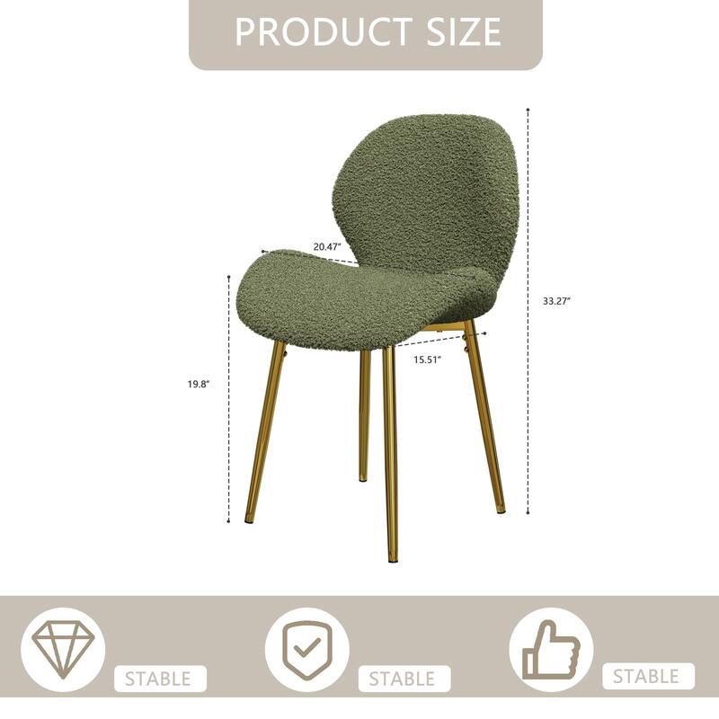 Modern Minimalist White Teddy Velvet Dining Chairs Set of 2 with Comfortable Backrest Design
