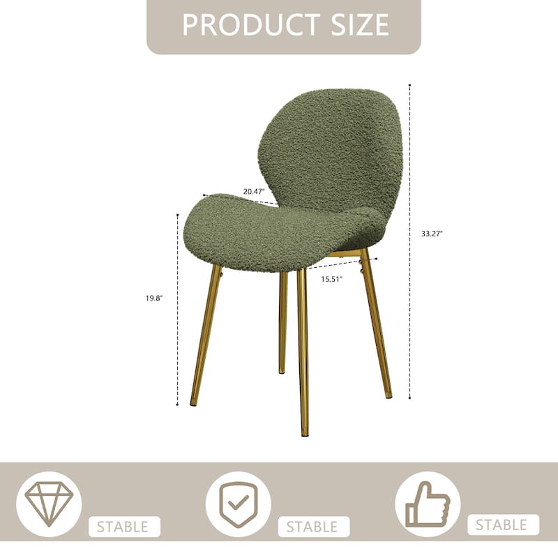 Teddy Dining Chairs Set of 2, Armless Accent Side Chair with Metal Legs and Shell Shaped Backrest for Kitchens