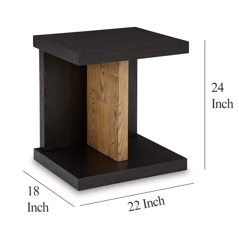 Copa Chairside End Table, Dual USB Port, 22 Inch Oak Brown and Black