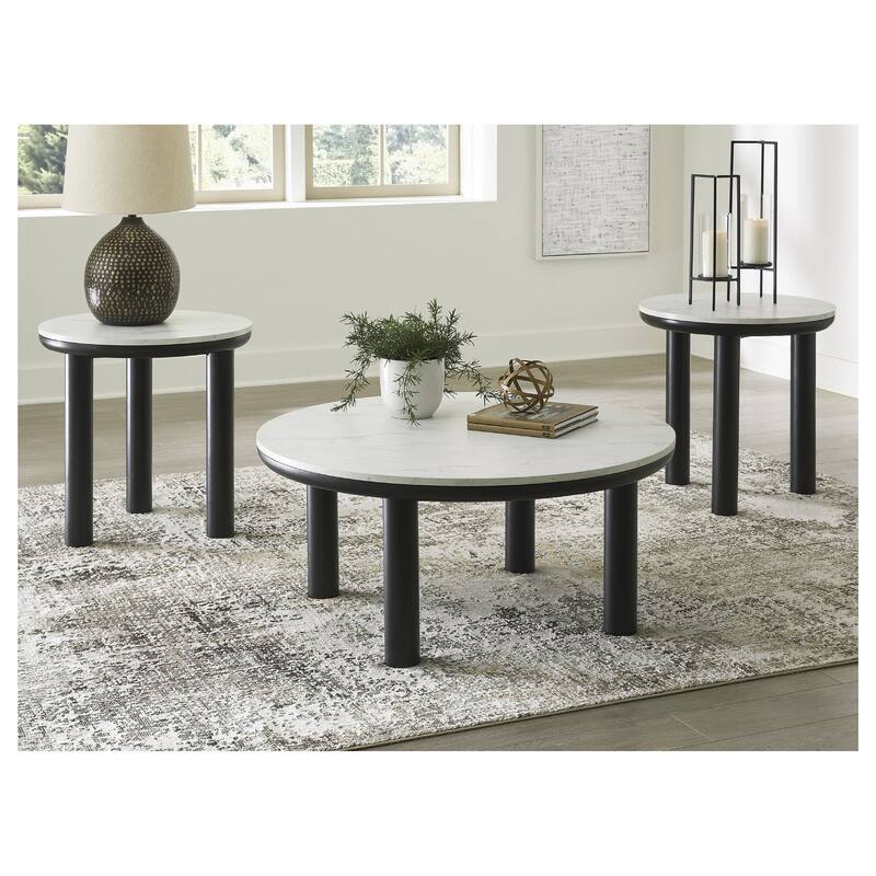Signature Design by Ashley Xandrum Black/White Table (Set of 3) - 40"W x 40"D x 18"H - 40"W x 40"D x 18"H - Black/White - Wood/MDF