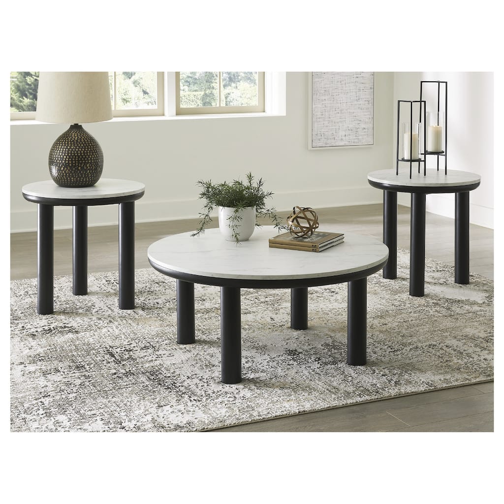 Signature Design by Ashley Xandrum Black/White Table (Set of 3) - 40"W x 40"D x 18"H