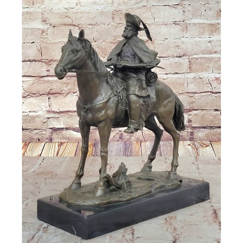 Bronze Explorer On Imitative Horseback – Detailed Historical Sculpture On Marble Base