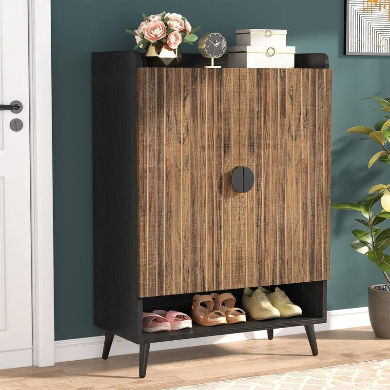 Shoe Cabinet with Doors, 7-Tier Shoe Storage Cabinet for Entryway - Brown