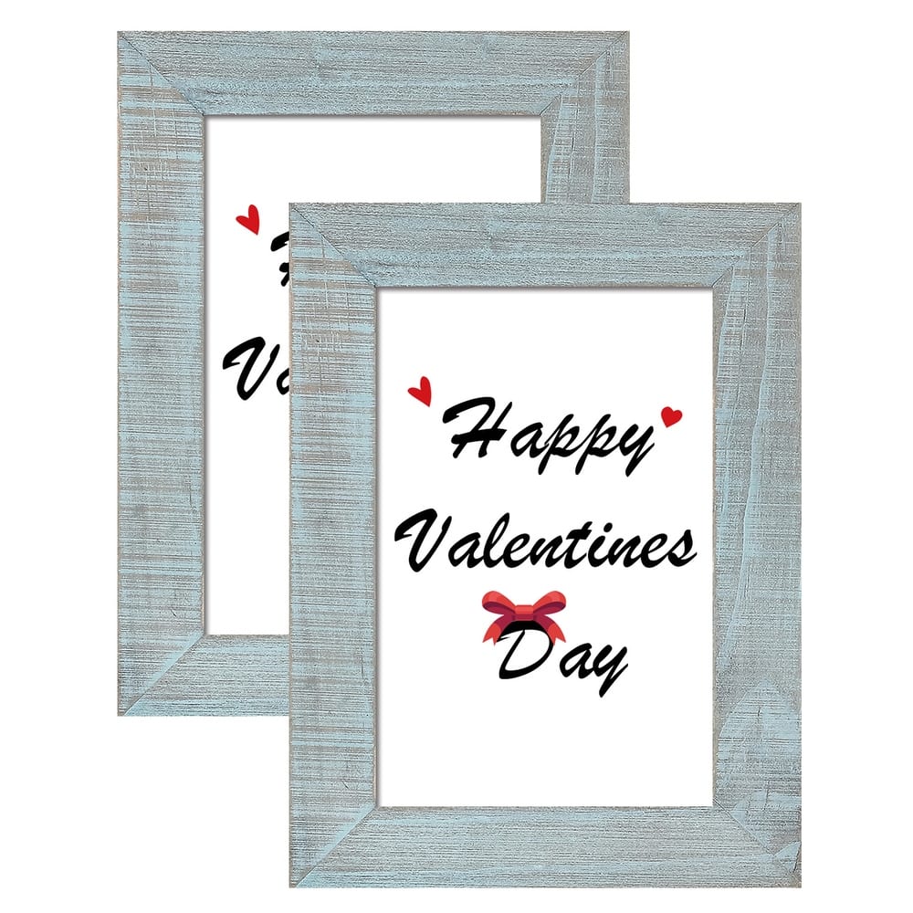 Adeco Wood Grain Distressed Blue Wood Picture Frame