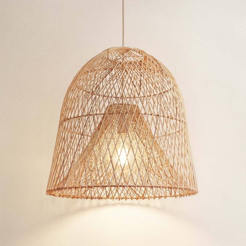 Santa Barbara Rattan Pendant Light - Natural Dome 1-Light Handwoven Light Fixture For Modern, Coastal, Farmhouse Room Decor