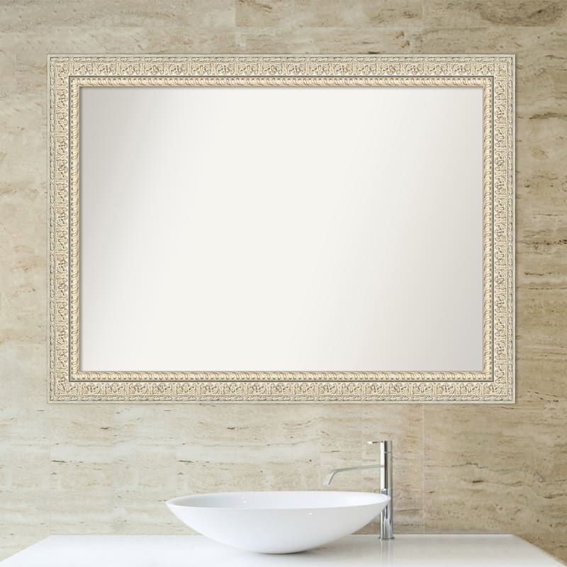 Non-Beveled Wood Bathroom Wall Mirror - Fair Baroque Cream Frame