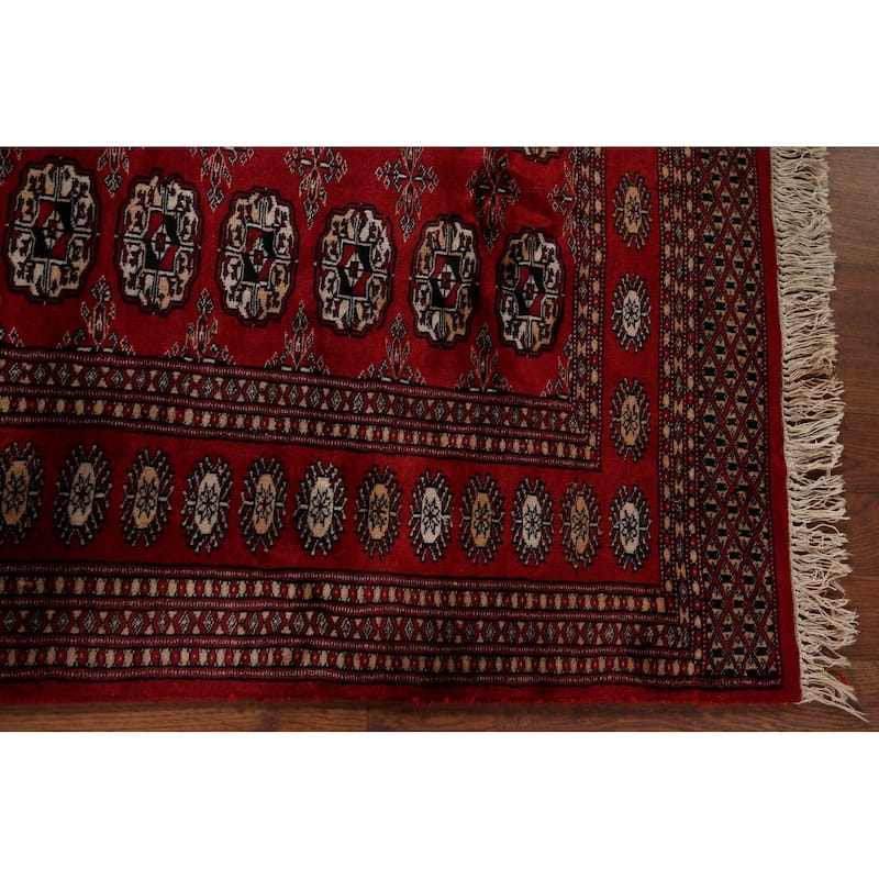 Red Geometric Bokhara Vintage Accent Rug Hand-Knotted Wool Carpet - 3'2" x 5'1"
