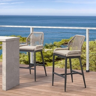 PURPLE LEAF Patio Sunbrella Bar Stools Set of 2 Handwoven Wicker Bar ...