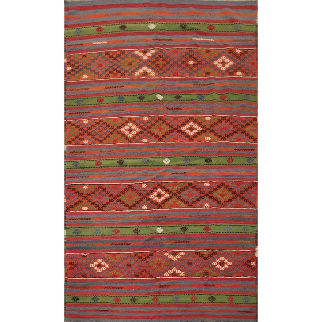 Hand Woven Oriental 100% Wool Carpet Southwestern Tribal Multi-Colored Kilim Area Rug - 10' 0'' X 6' 0''