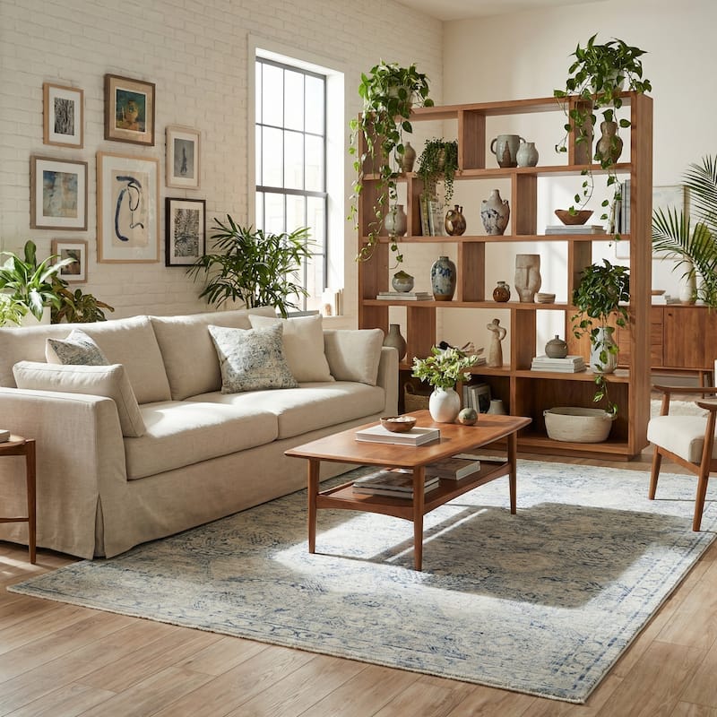 The Met X Exquisite Rugs Vintage Looms Light Blue/Blue Area Rug.