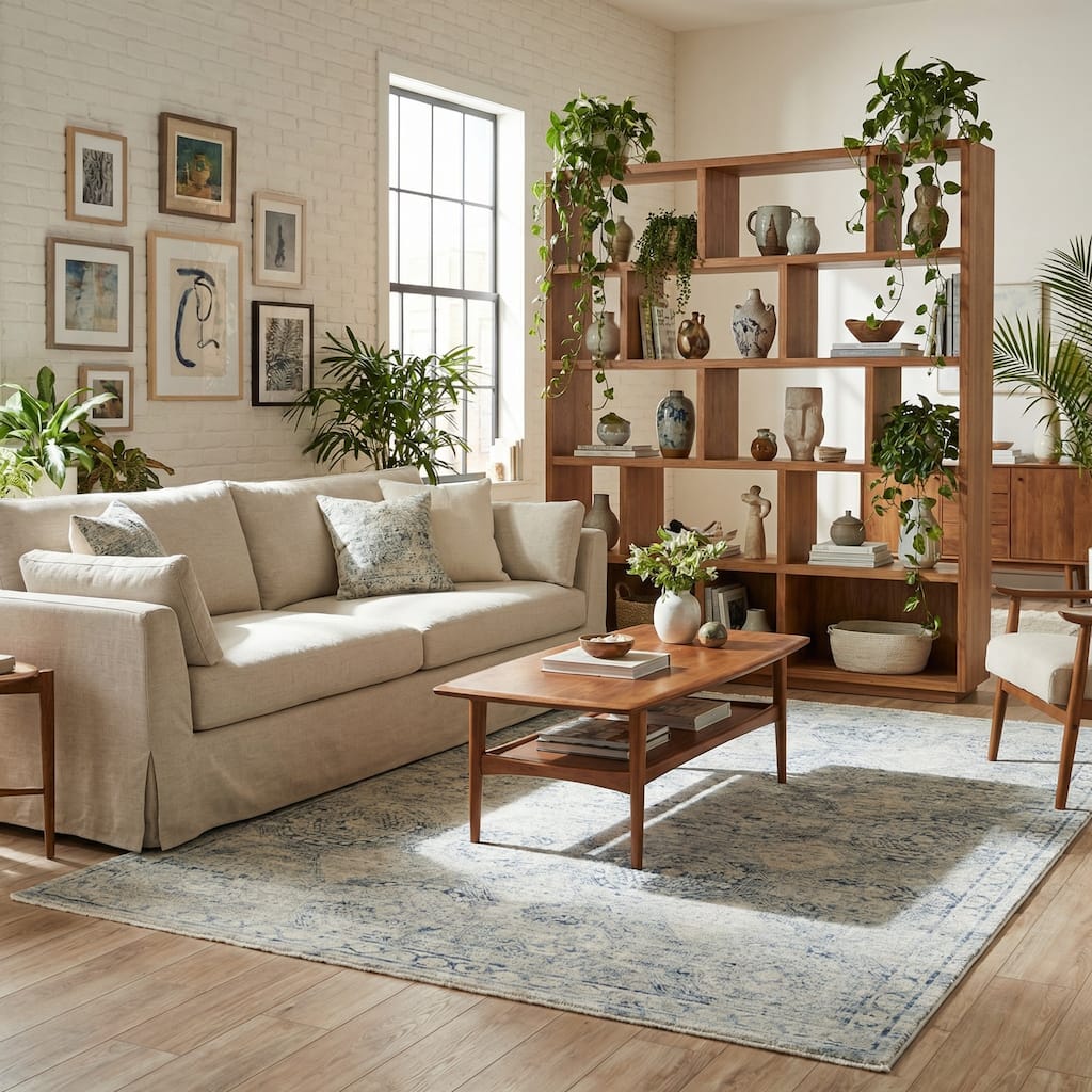 The Met X Exquisite Rugs Vintage Looms Light Blue/Blue Area Rug.