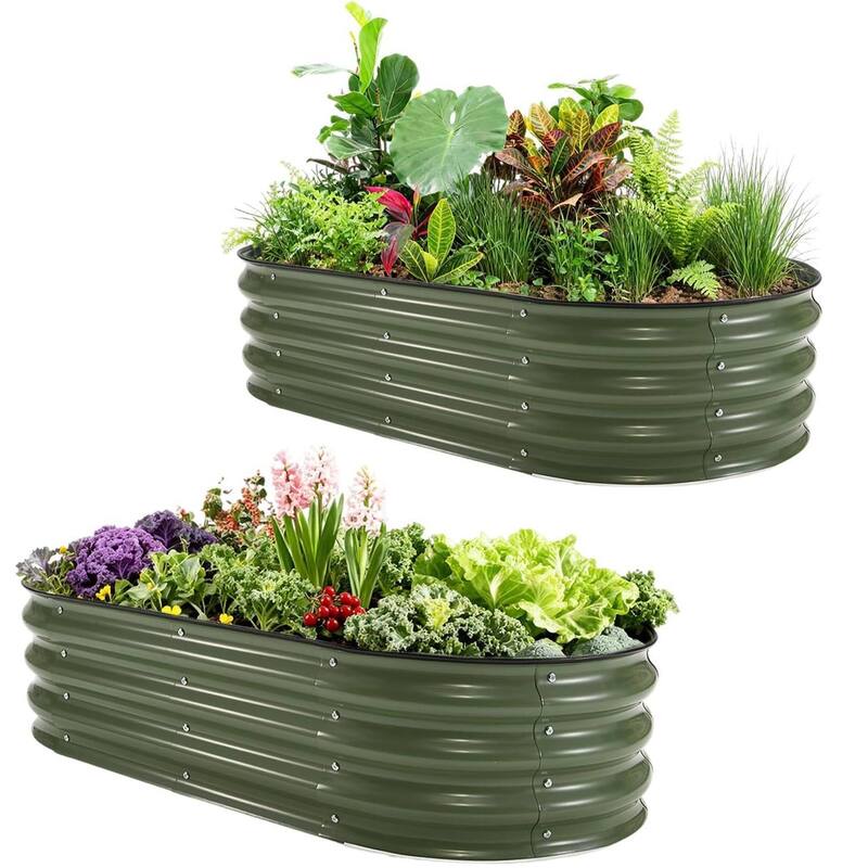 2 PCS 4X2x1Ft Galvanized Raised Garden Bed, Planter Box Kit for Vegetables, Flowers, Herbs & Fruits - Green