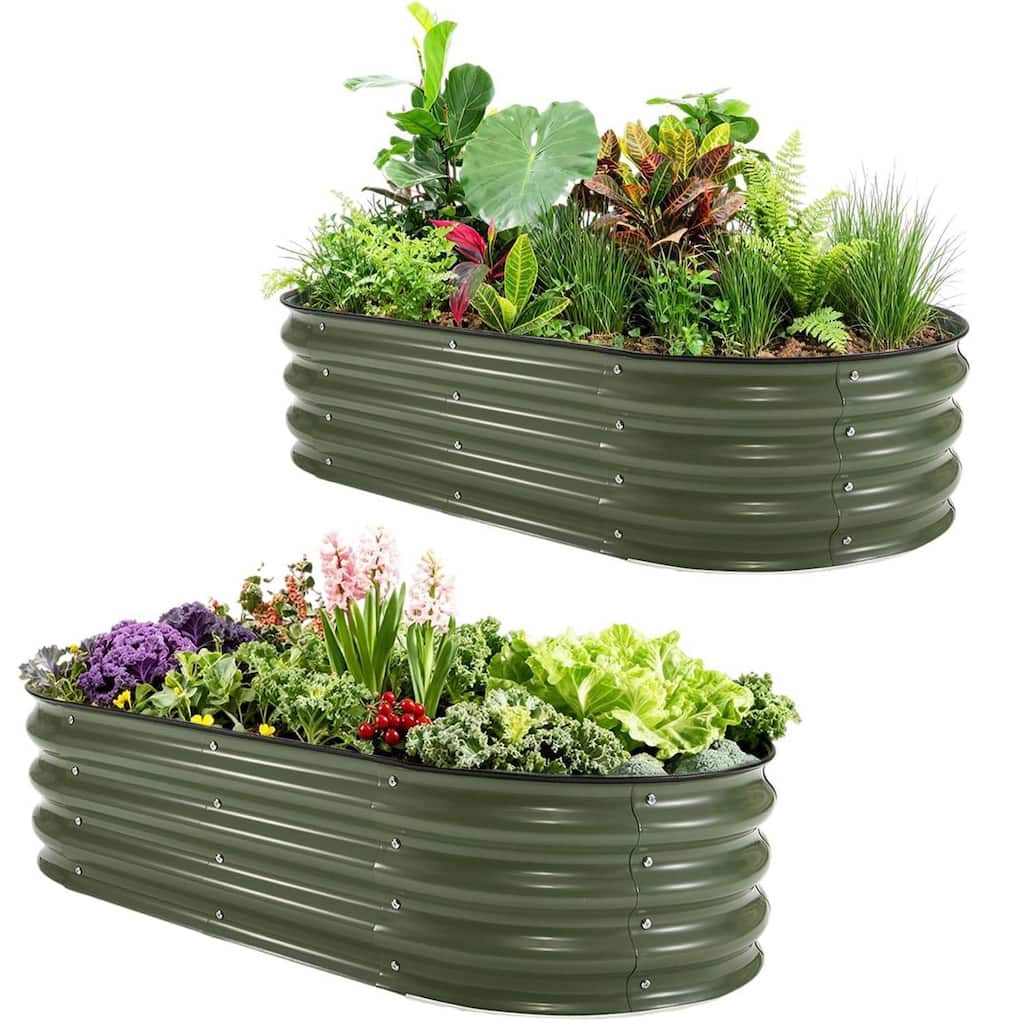 2 PCS 4X2x1Ft Galvanized Raised Garden Bed, Planter Box Kit for Vegetables, Flowers, Herbs & Fruits