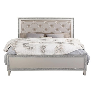 Lee Button Tufted Faux Leather California King Bed, Champagne