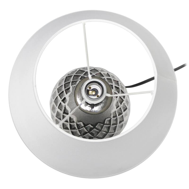 Diamond Base Ceramic Table Lamp with White Drum Shade - 20.5" - Silver