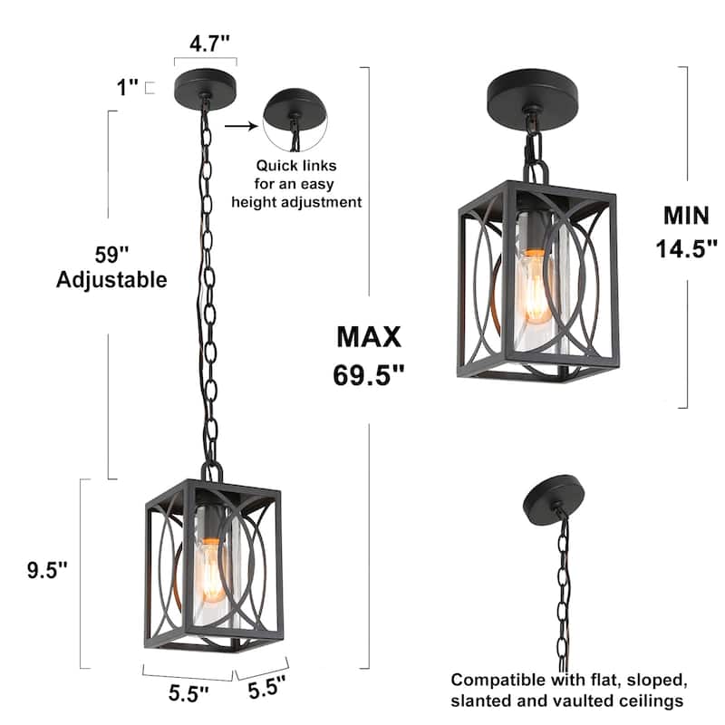 Farmhouse 1-light Black Mini Lantern Pendant Lights Geometric Dimmable Dining Room Lighting
