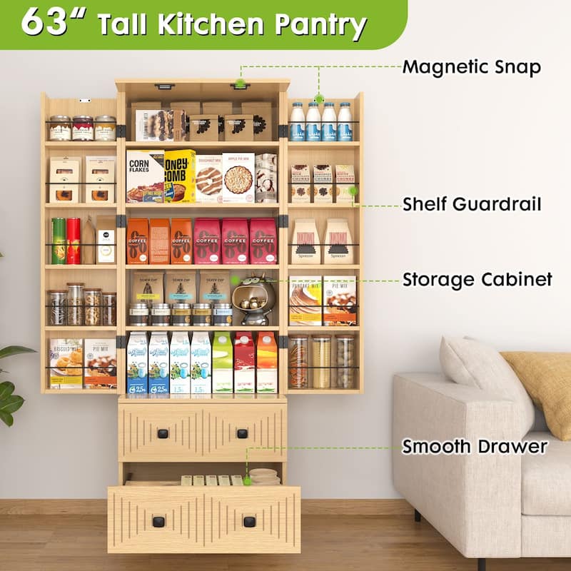 Gymojoy Farmhouse Pantry Cabinet with Drawer & Shelves, Kitchen Storage Cupboard for Dining Room, Living Room, Bathroom