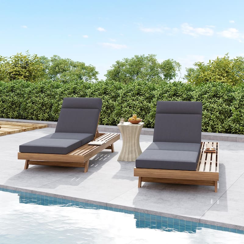 Christopher Knight Home - Bellara Modern Outdoor Acacia Wood Adjustable Chaise Lounge with Water-Resistant Headrest Cushion