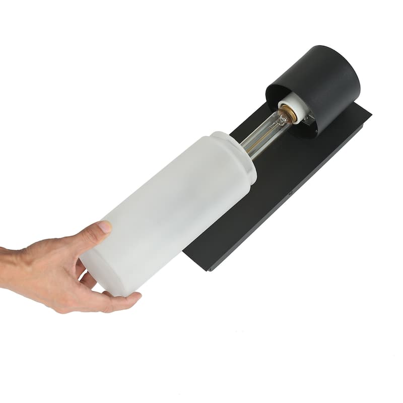 Aluminum 1-Light Modern Black Outdoor Cylinder Wall Sconce Dimmable Exterior Frosted Glass Wall Light