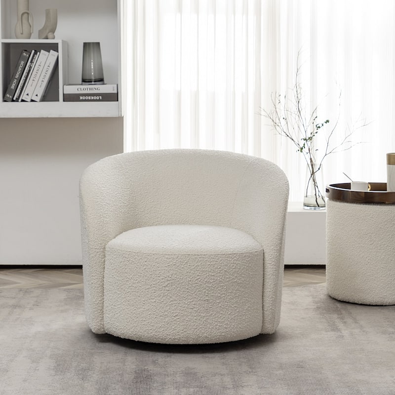 KINWELL 34" W Upholstered Boucle Swivel Barrel Accent Chair