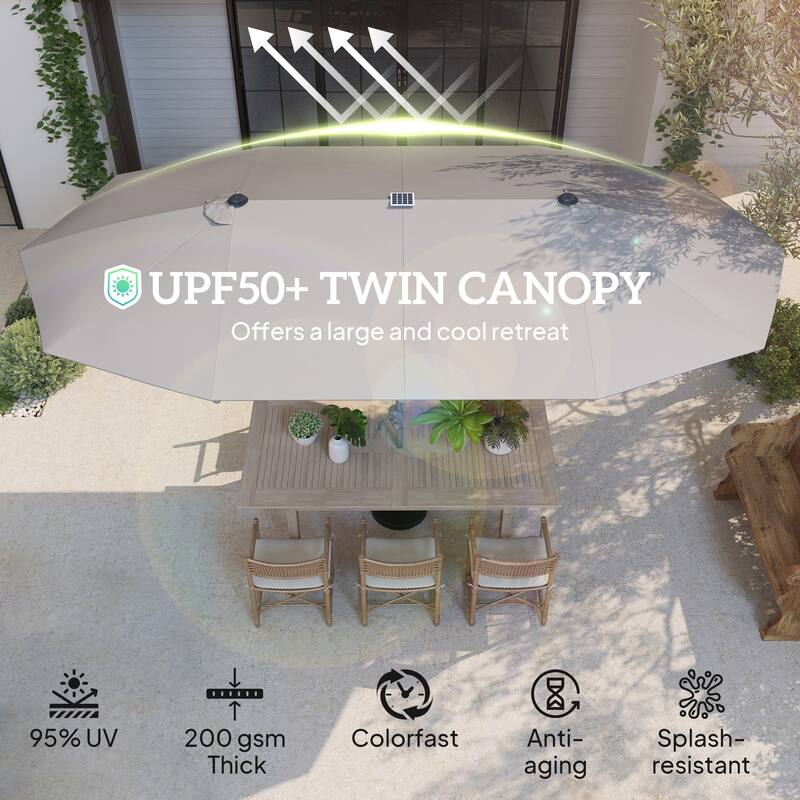 Solar Powered LED Patio Umbrella with UV Protection Outdoor Garden Patio Umbrella with LED Lights Crank Lift