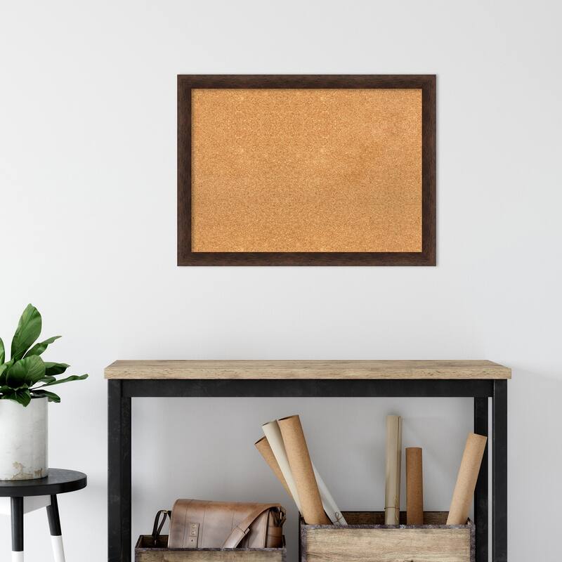 Warm Walnut Narrow Wood Framed Natural Corkboard Bulletin Board