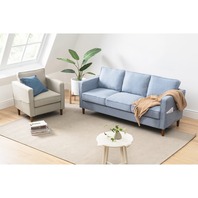 HANA Modern Linen Sofa w/ Arm Pockets by Crown Comfort