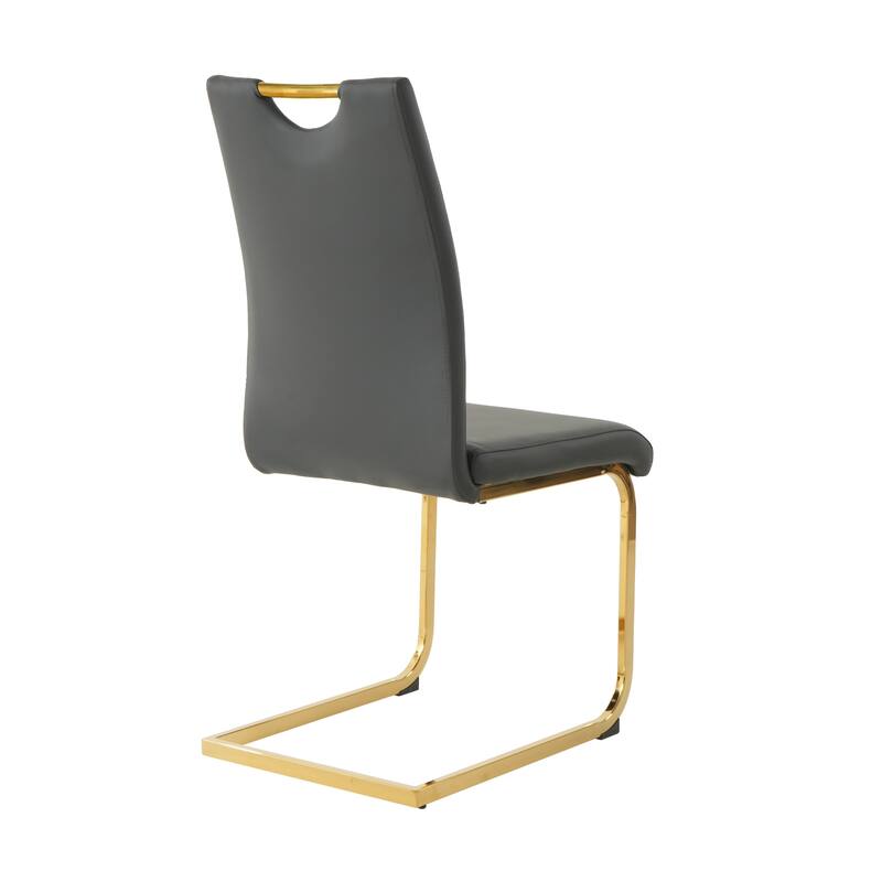 Modern PU 2 Piece Kitchen Dining Chair Set with Cushions, Metal Legs, High Back for Dining Room Kitchen Living Room Bedroom