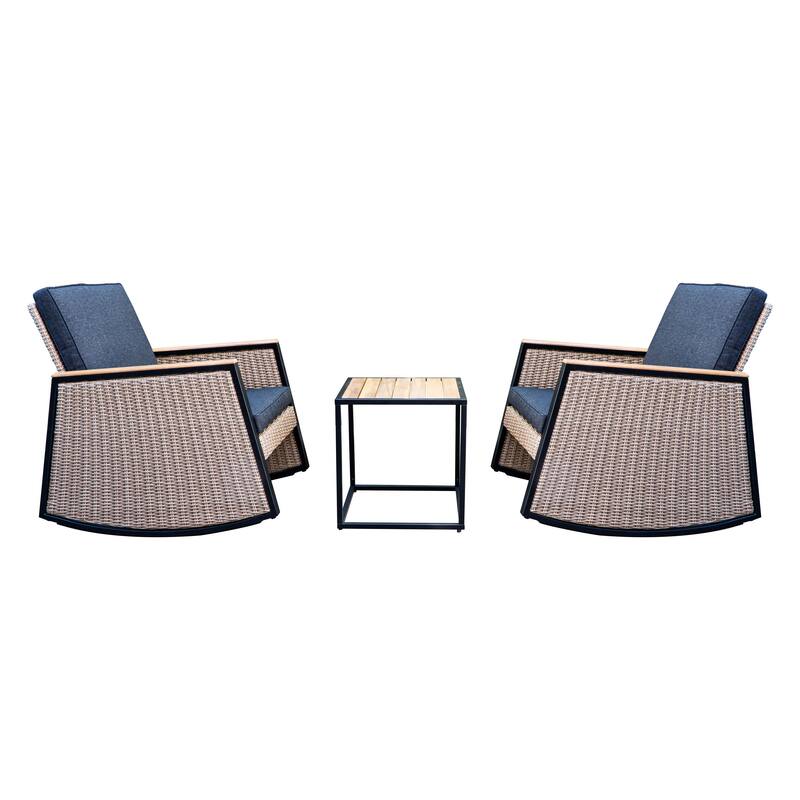 M4H Madrid Patio Rocking Chair Set with Solid Wood Table