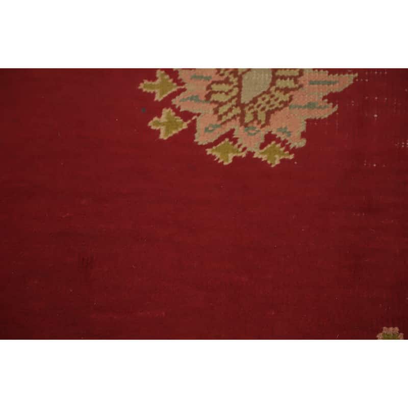 Hand Knotted Oriental 100% Wool Carpet Transitional Medallion Red Oushak Area Rug - 13' 10'' X 10' 1''