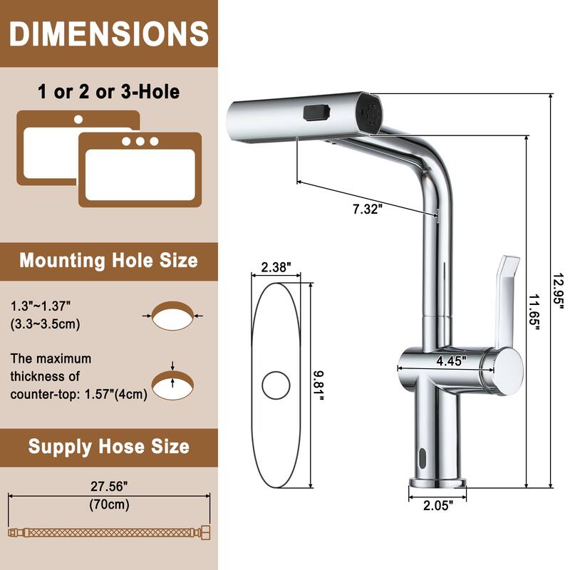 Single Handle Pull Down Sprayer Kitchen Faucet with 3 Functions Spray