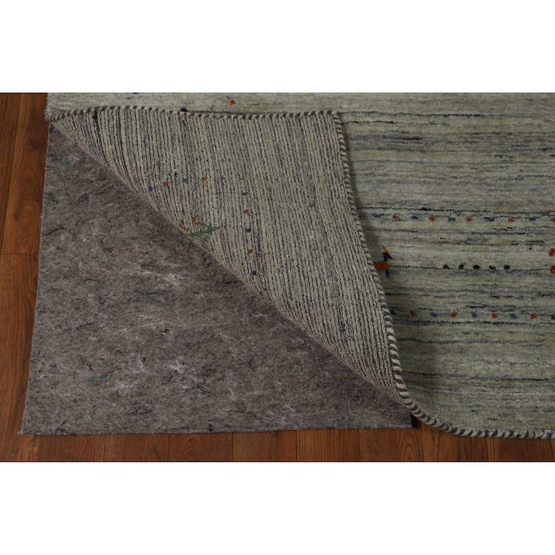 Striped Green Gabbeh Indian Area Rug Handmade Wool Carpet - 5'0" x 8'1"