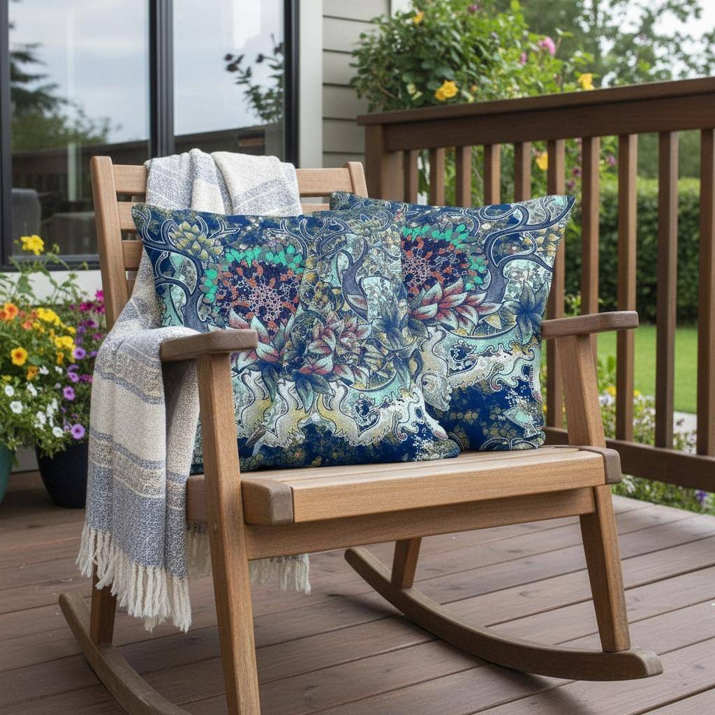 HomeRoots Set of Two 16" X 16" Blue and Yellow Blown Seam Floral Indoor Outdoor Throw Pillow - 16.00' X '16.00' X '5.00