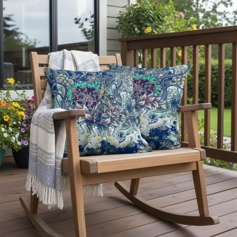 HomeRoots Set of Two 16" X 16" Blue and Yellow Blown Seam Floral Indoor Outdoor Throw Pillow - 16.00' X '16.00' X '5.00 - Blue/Yellow - 16.00' X '16.00' X '5.00