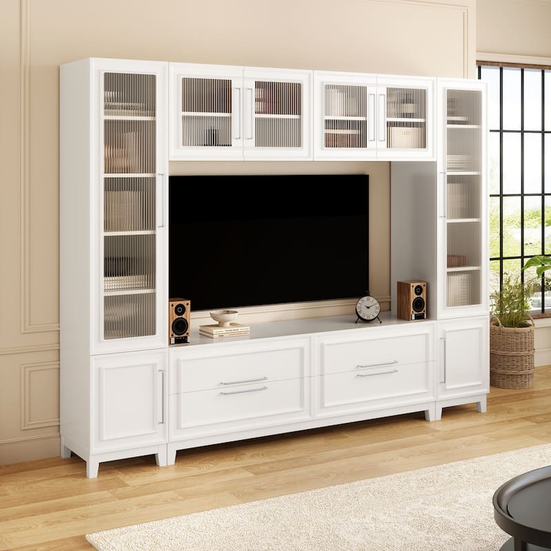 Large 102" Wall Unit TV Stand with Storage, Bookshelves, Modern Entertainment Center Media Console for TVs up to 75"