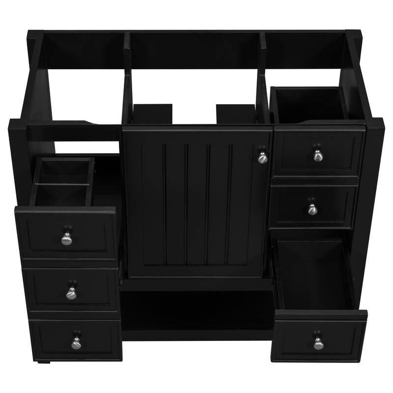 36" Blue Bathroom Vanity Cabinet, Three Drawers, One Cabinet, Open Shelf, Freestanding Design