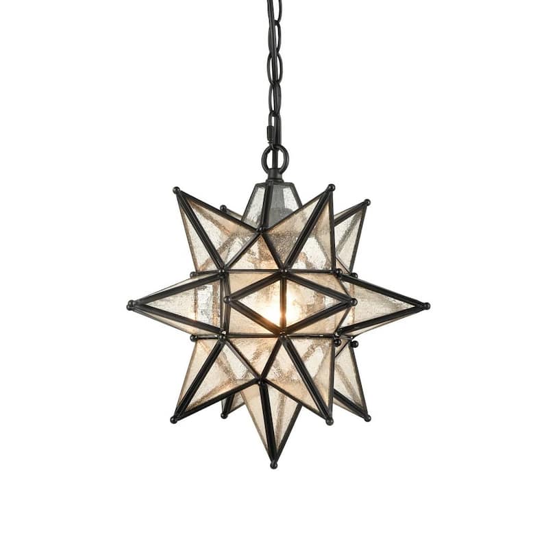 Ibiza Moravian Star Pendant Light Chandelier Seeded Glass 13-Inches - Black