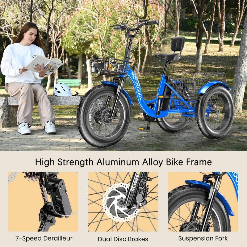 DoCred 20"x4" Fat Tire Electric Tricycle, 48V 500W with 7 Speed Ebike