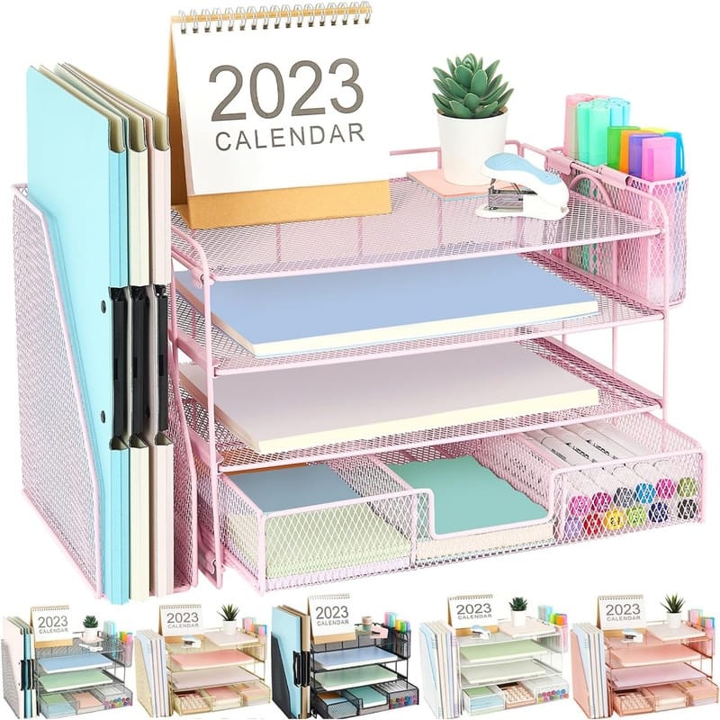 4 Tier Letter Tray Office Desk Organizers - 9.44"D x 13.38"W x 9.05"H