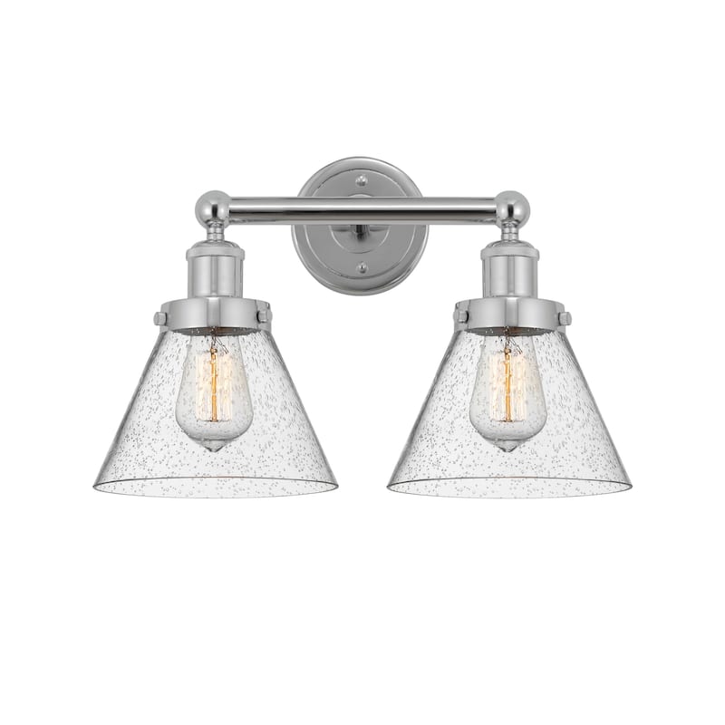 Innovations Lighting 616-2W-10-16-L Cone Vanity Cone 2 Light 16" Wide - Polished Chrome / Seedy