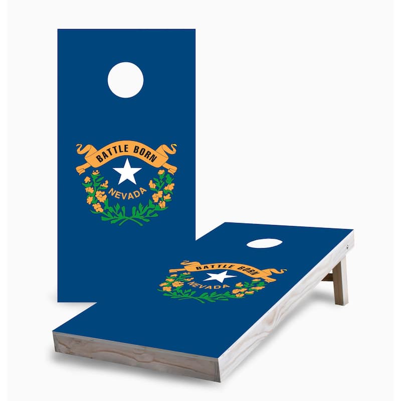Nevada State Flag Corn Hole Board Set w Case & Lights - 16 Years and Up
