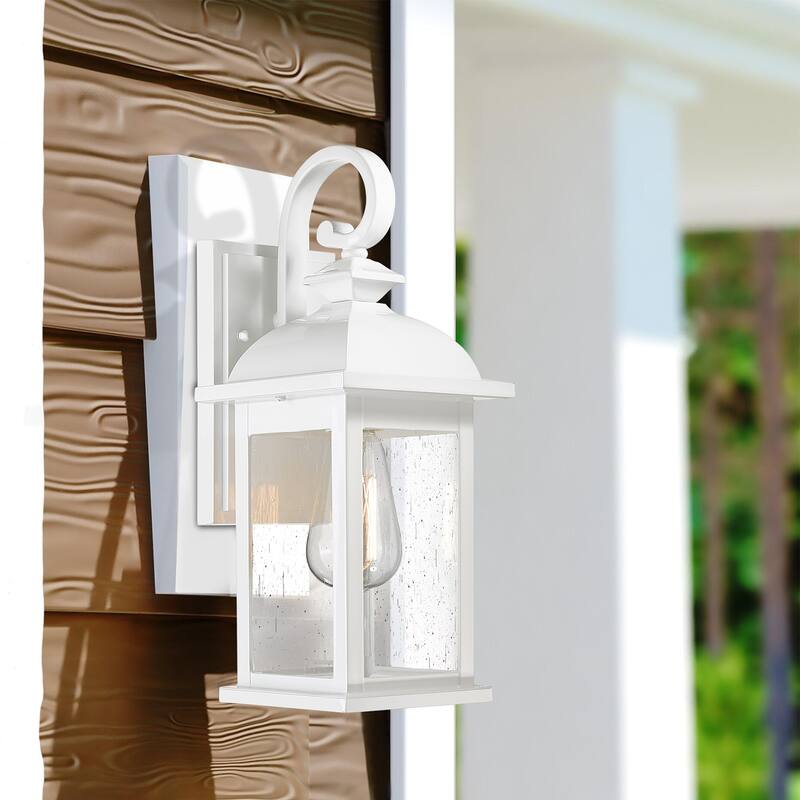 1-Light Exterior Waterproof Wall Sconce,E26 Socket Front Porch Lights,Anti-Rust Matte Black Finish with Seeded Glass Lampshade
