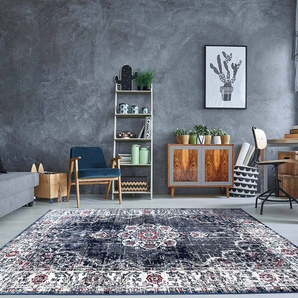 Shabby Chic Area Rug Blue Matchine Rug For Kitchen Dining Room Overstock 32017867