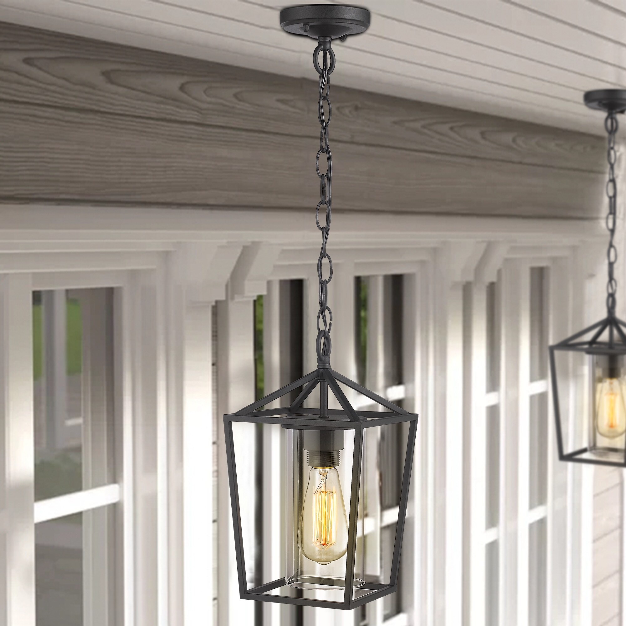 1-light Black Metal With Glass Shade 