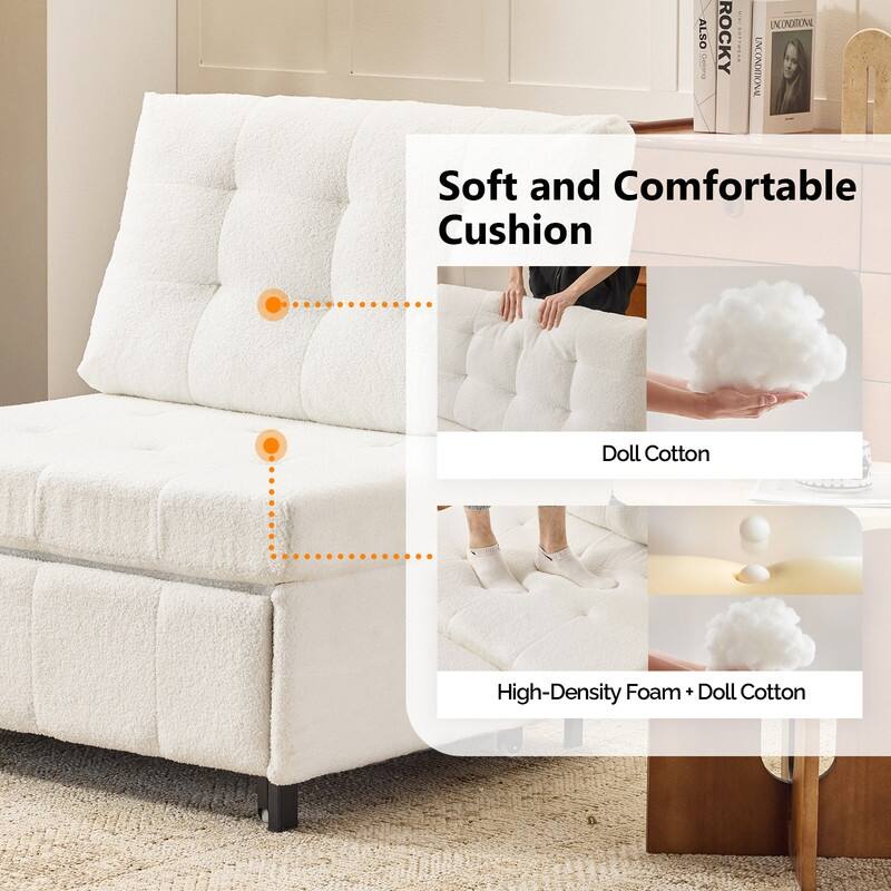 Teddy Fleece Armless Sleeper Chair Sofa Bed Space-Saving Pull-Out Chair Bed For Small Spaces