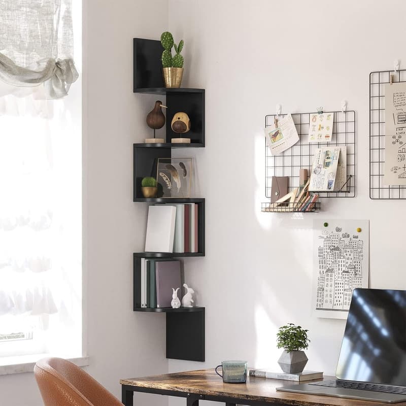 5-Tier Floating Corner Bookshelf Corner Shelf Wall Mount