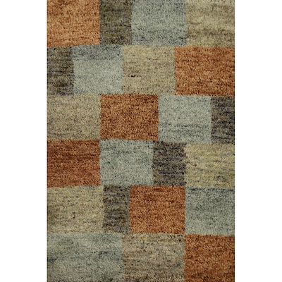 Hand Knotted Oriental 100% Wool Carpet Modern Geometric Multi-Colored Gabbeh Area Rug - 3' 0'' X 2' 1''