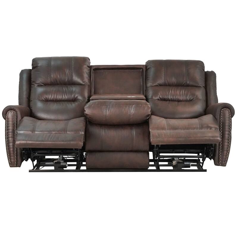 81.5" Width Power Reclining Sofa With Adjustable Headrest and Dropdown Center Table with Cup Holders - 3 Seats