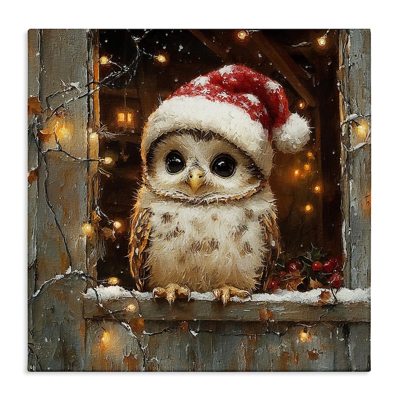 Stupell Festive Owl with Holiday Lights Canvas Wall Art Design By Riley B - 30 x 30