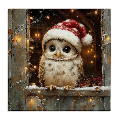 Stupell Festive Owl with Holiday Lights Canvas Wall Art Design By Riley B